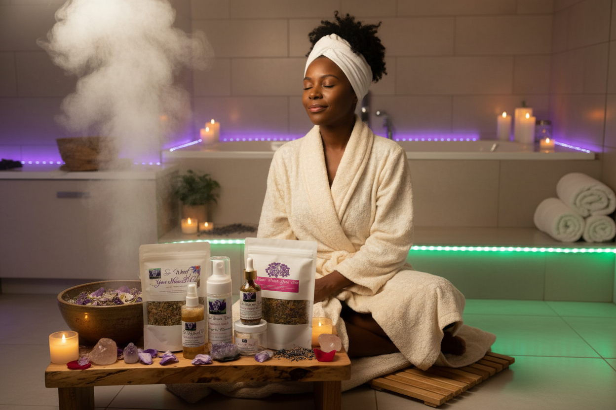 Peaceful spa self-care scene with Divine Fertility Awakening Kit